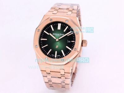 Copy Audemars Piguet Royal Oak Jumbo Extra Thin Green Dial Watch Rose Gold